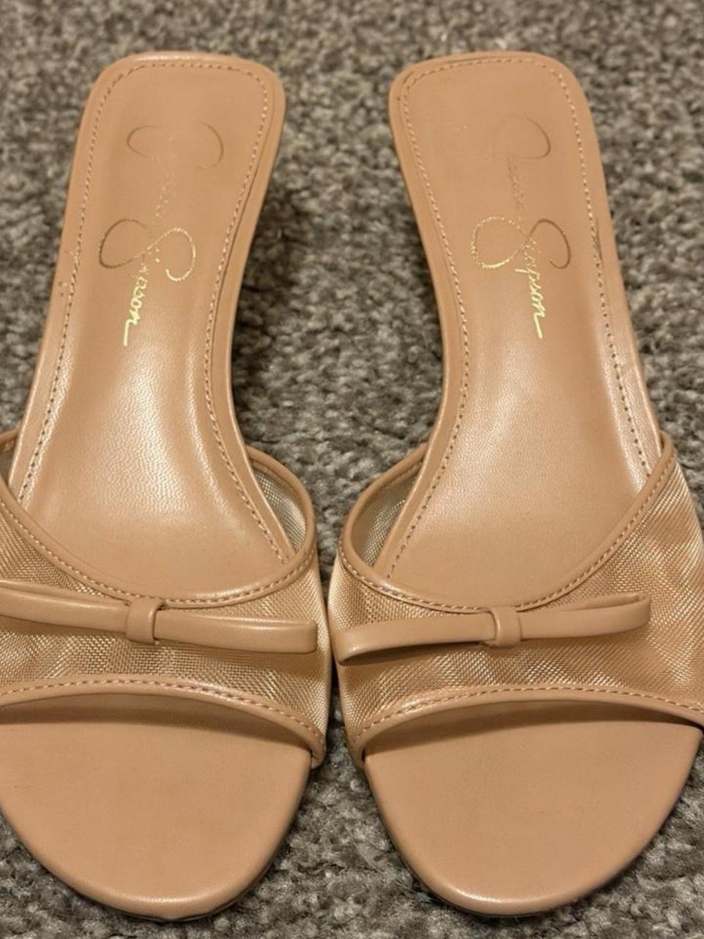 Tan Kitten Heels with Bow Detail